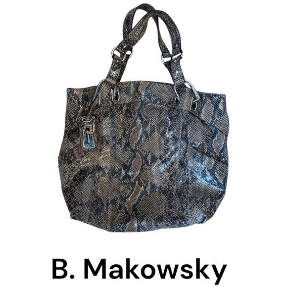 B. Makowsky Genuine Leather  Exotic Snake Skin Print Tote/Shoulder/Hand BAG - Picture 1 of 14